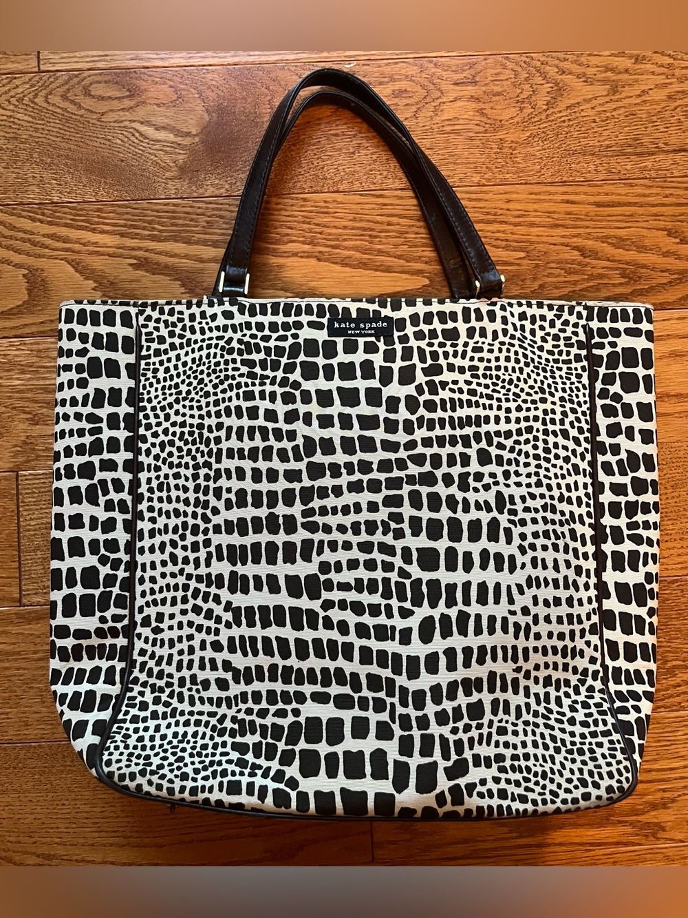 Kate Spade Vintage 90s Safari Lizard Faille tote bag – Made in USA – Tan Brown
